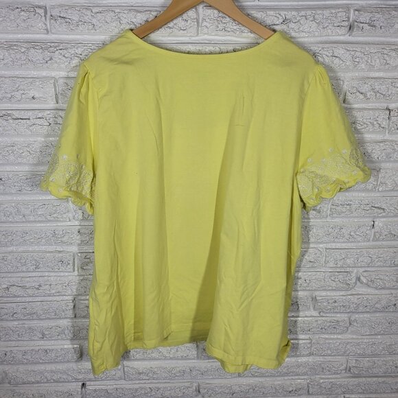 Jessica London Womens Top 26 28 Plus Tee Yellow Embroidered Cotton Blend YEL9E - Picture 5 of 9